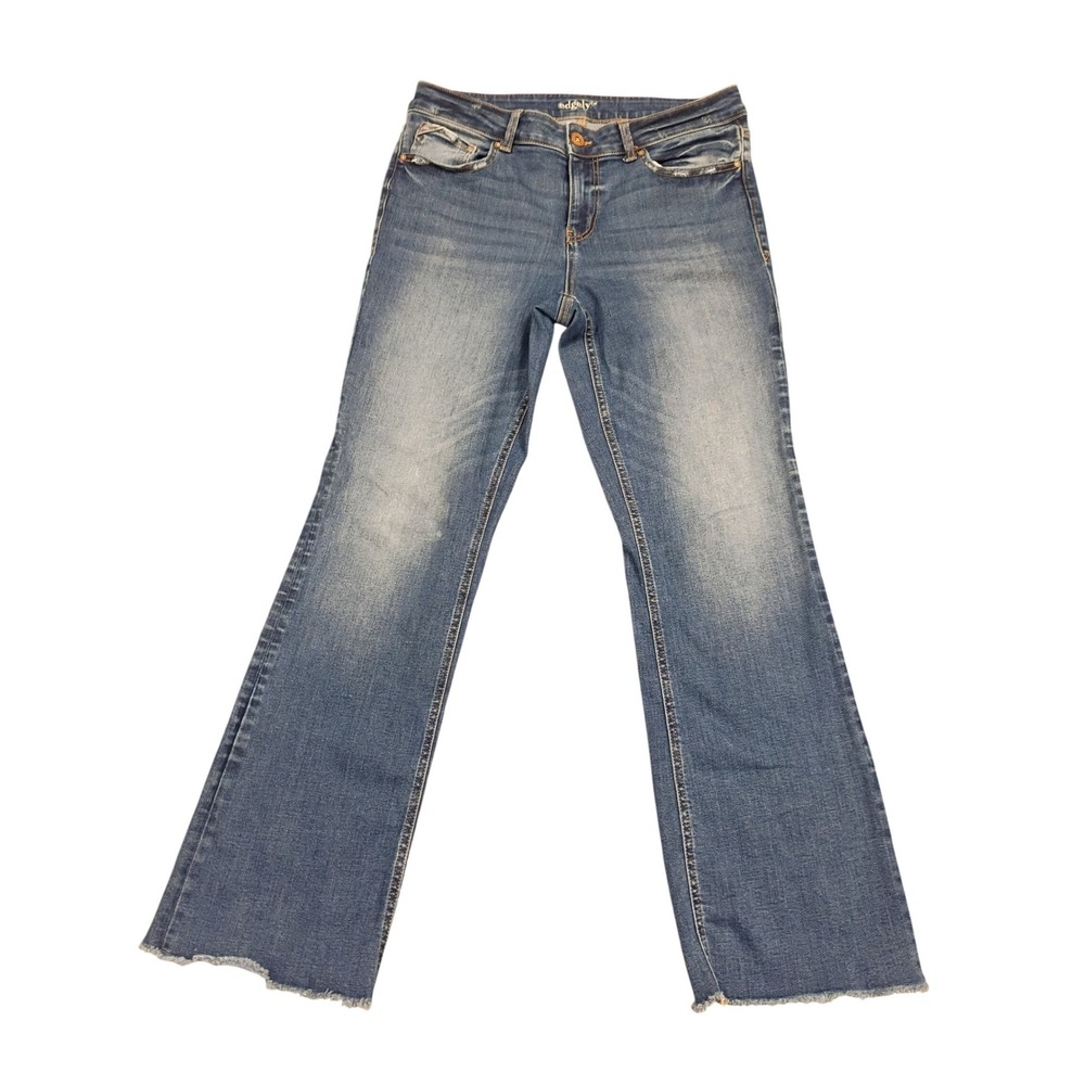 Edgely Bootcut Jeans Womens 14 Blue Medium Wash Mid-Rise Raw Hem REPREVE